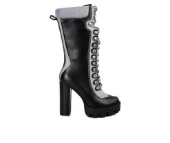 Women's London Rag Igloo Knee High Lace Up Heeled Boots